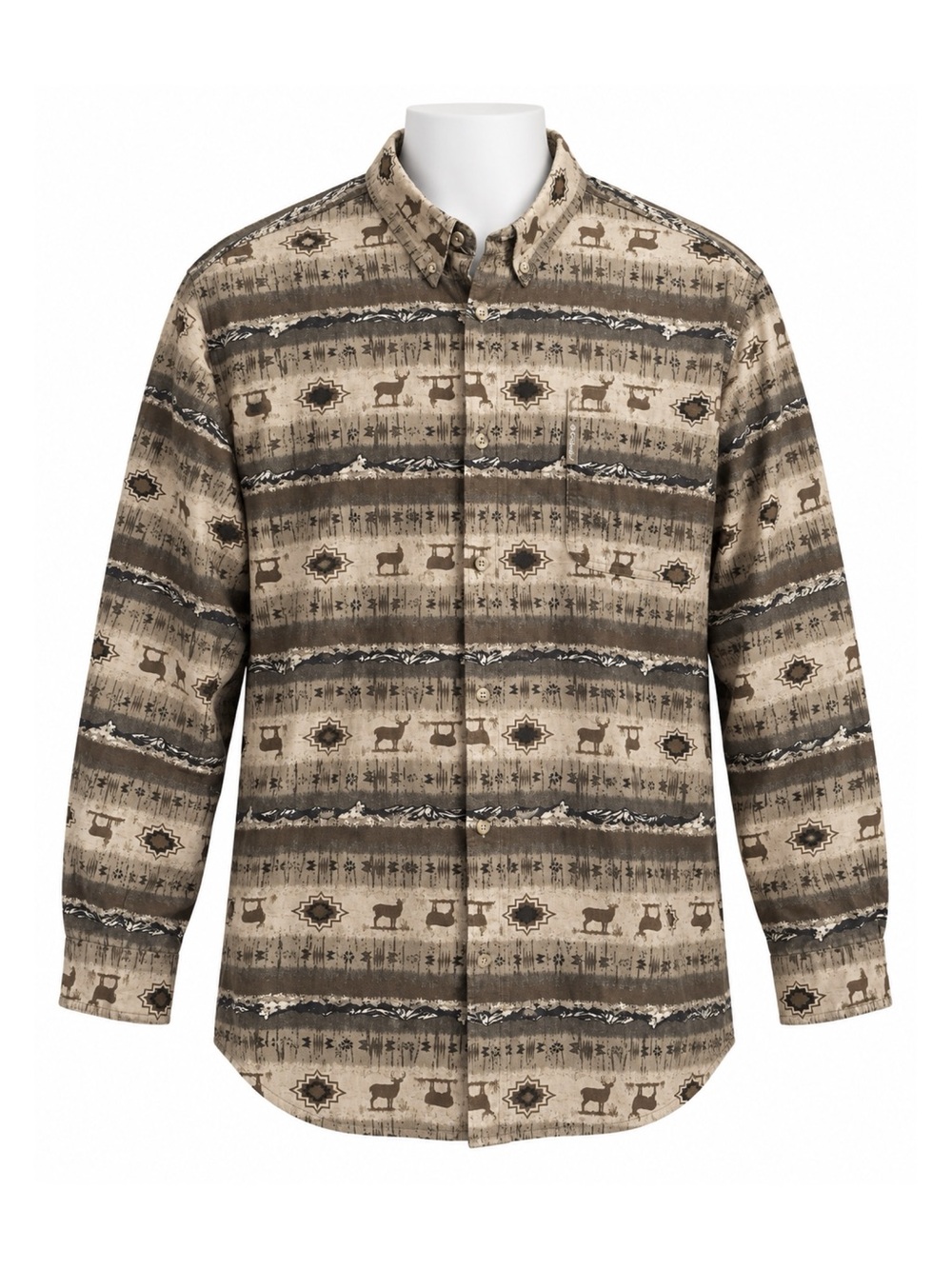 Size XXL Columbia Men’s Southwest Deer Print Long Sleeve Button Down Shirt Brown